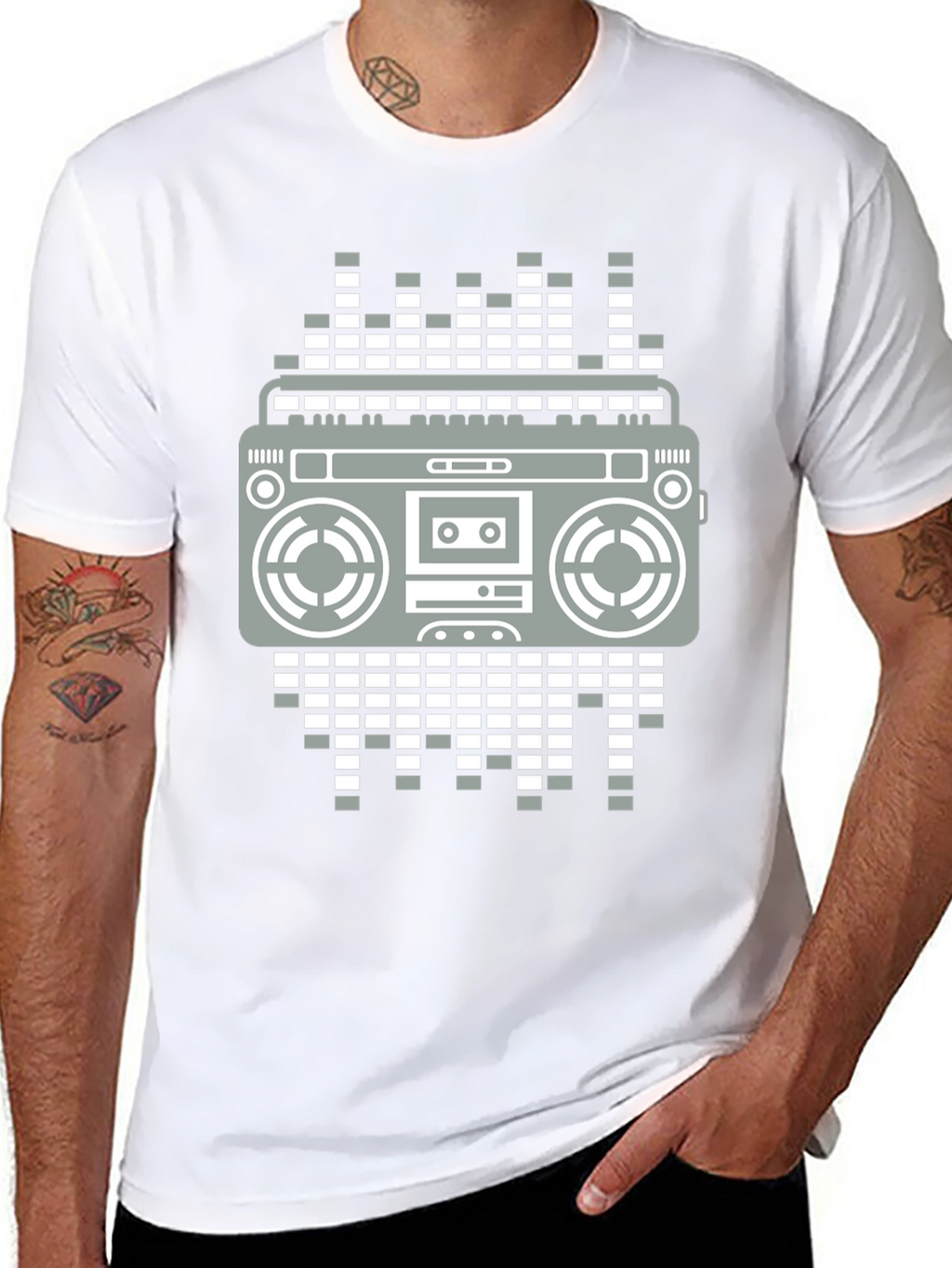 Retro Boombox Graphic Tee - Black Casual T-Shirt