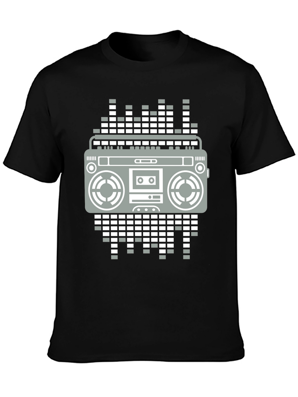 Retro Boombox Graphic Tee - Black Casual T-Shirt