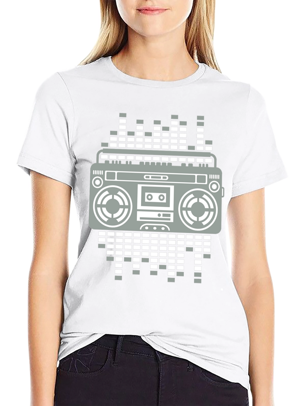 Retro Boombox Graphic Tee - Black Casual T-Shirt