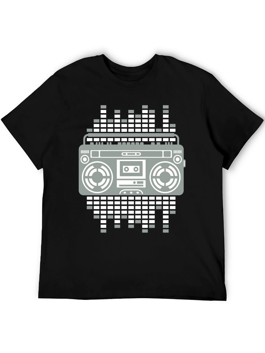 Retro Boombox Graphic Tee - Black Casual T-Shirt
