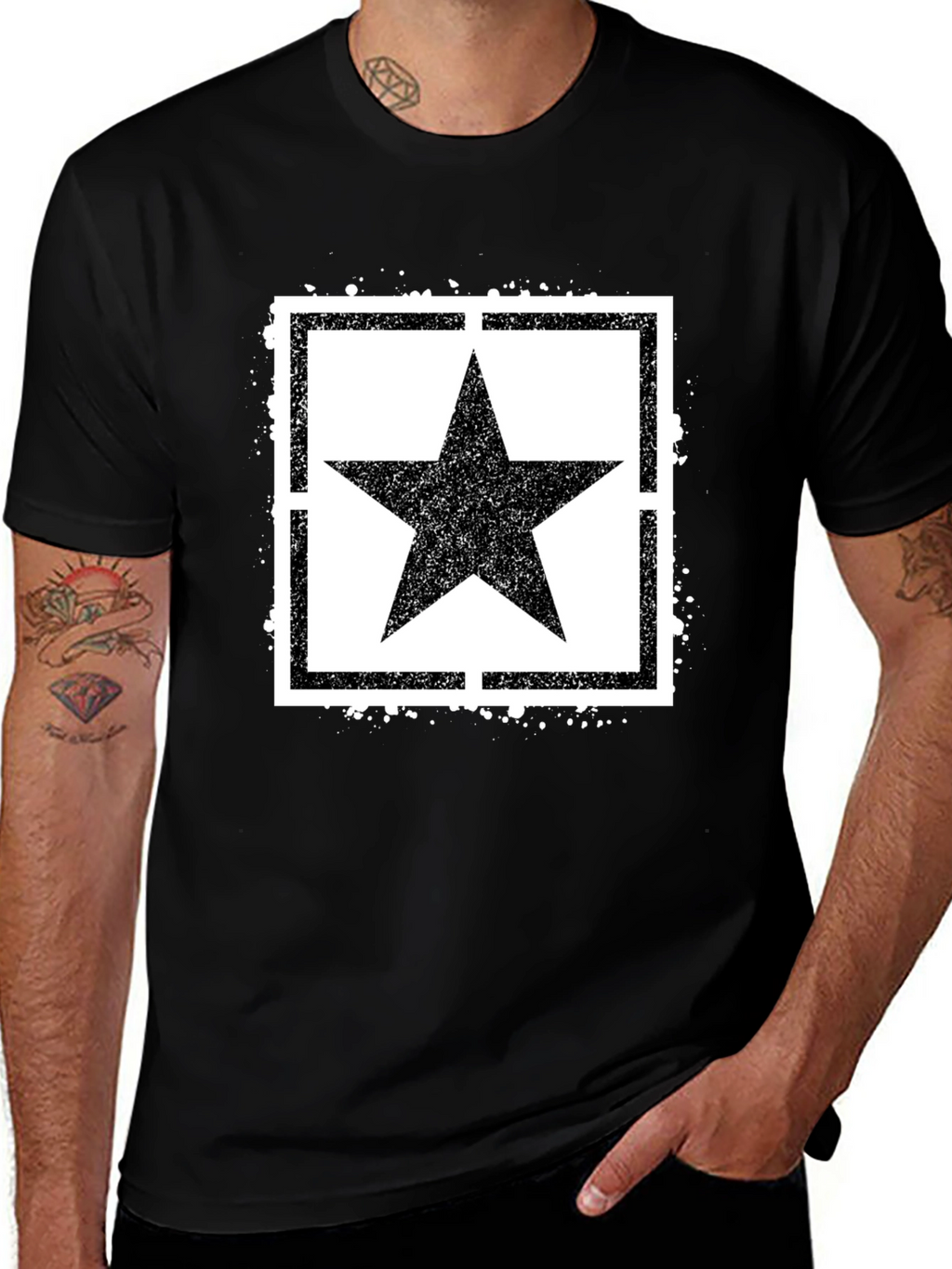 Black T-Shirt with Star Graphic