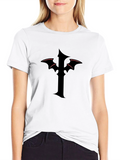 Mens Black T-Shirt with Gothic Cross Design