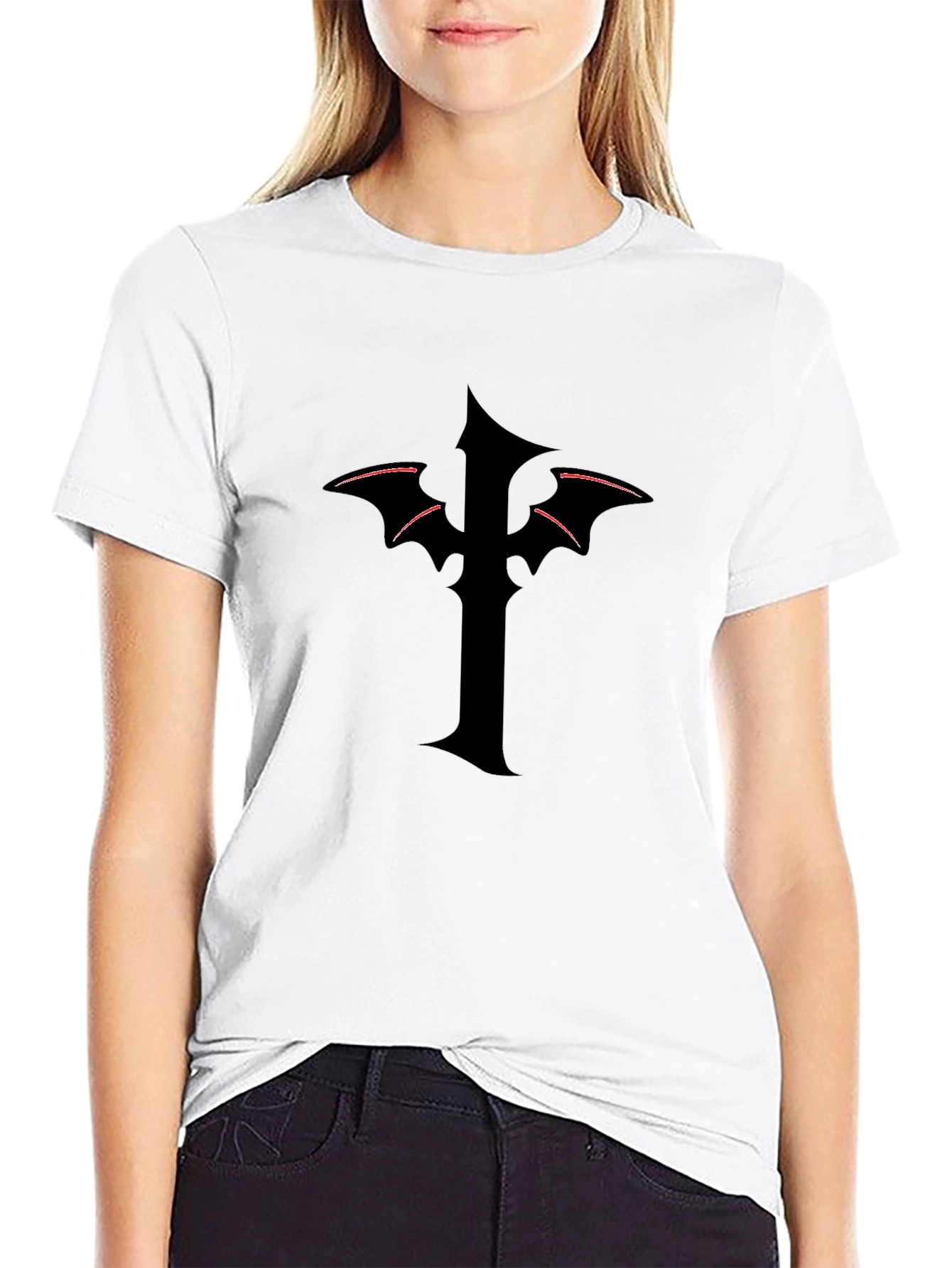 Mens Black T-Shirt with Gothic Cross Design