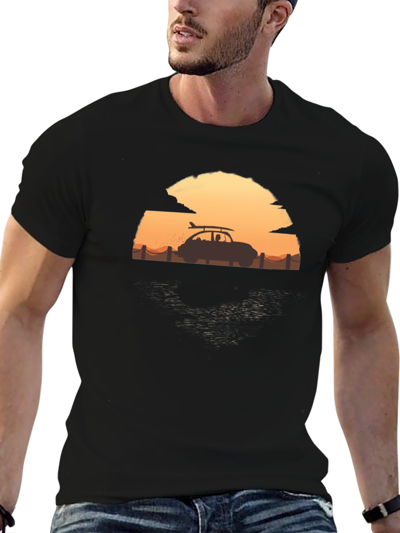 Sunset Surf Car T-Shirt - Beach Vibes