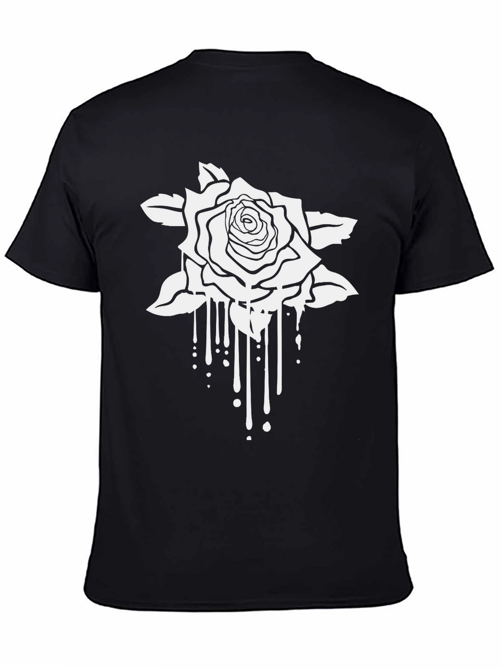 Black T-Shirt with White Rose Graphic