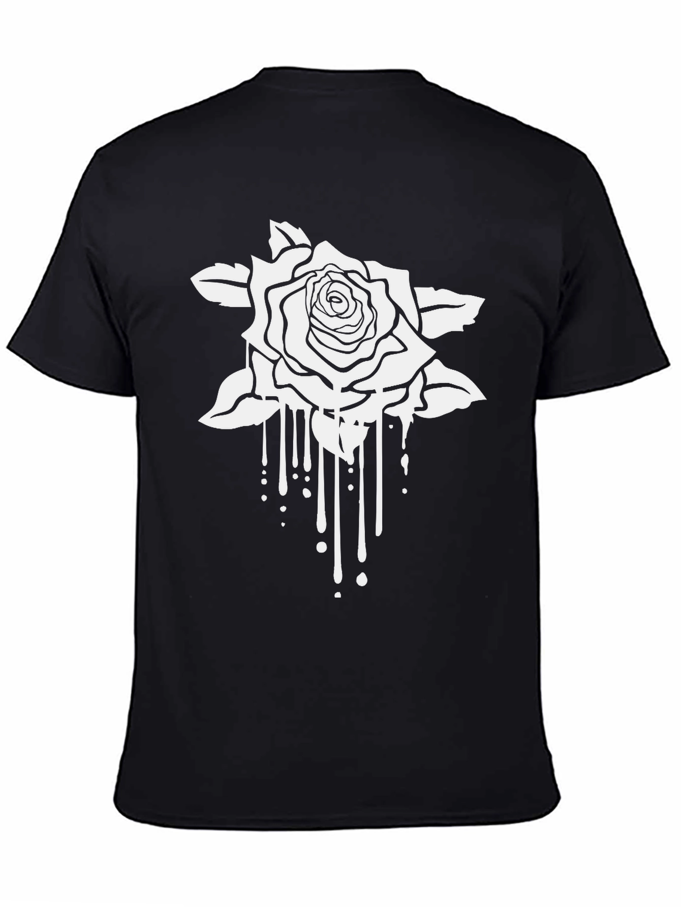 Black T-Shirt with White Rose Graphic