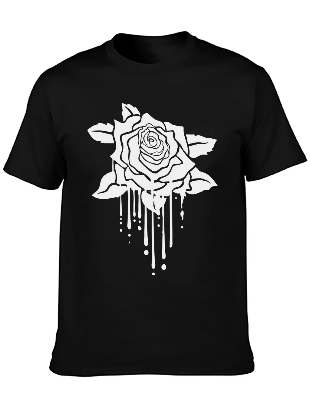 Black T-Shirt with White Rose Graphic