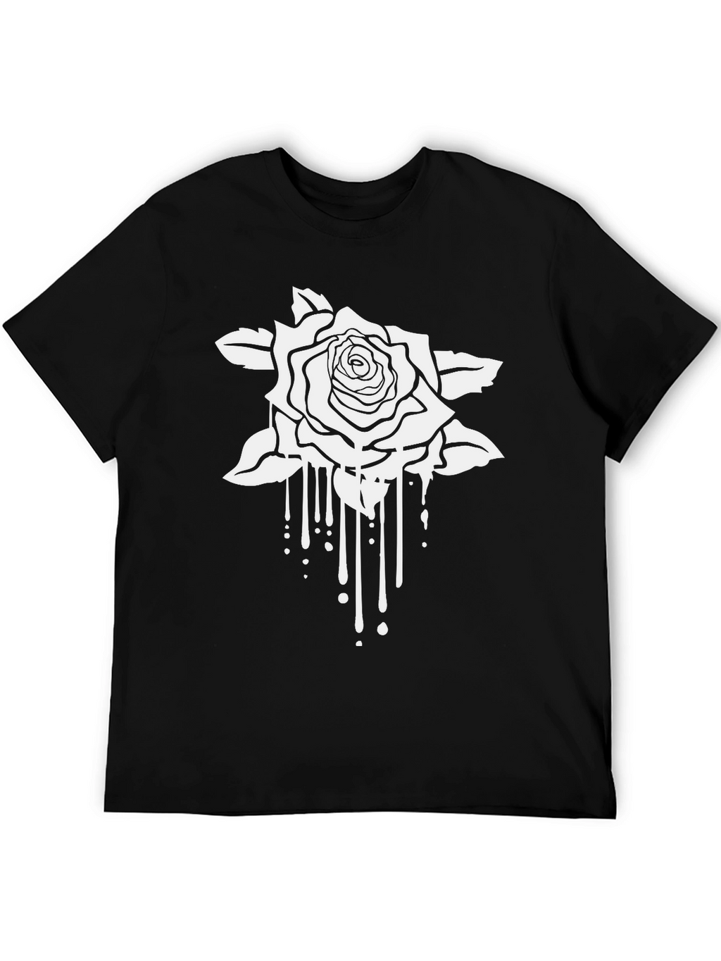 Black T-Shirt with White Rose Graphic