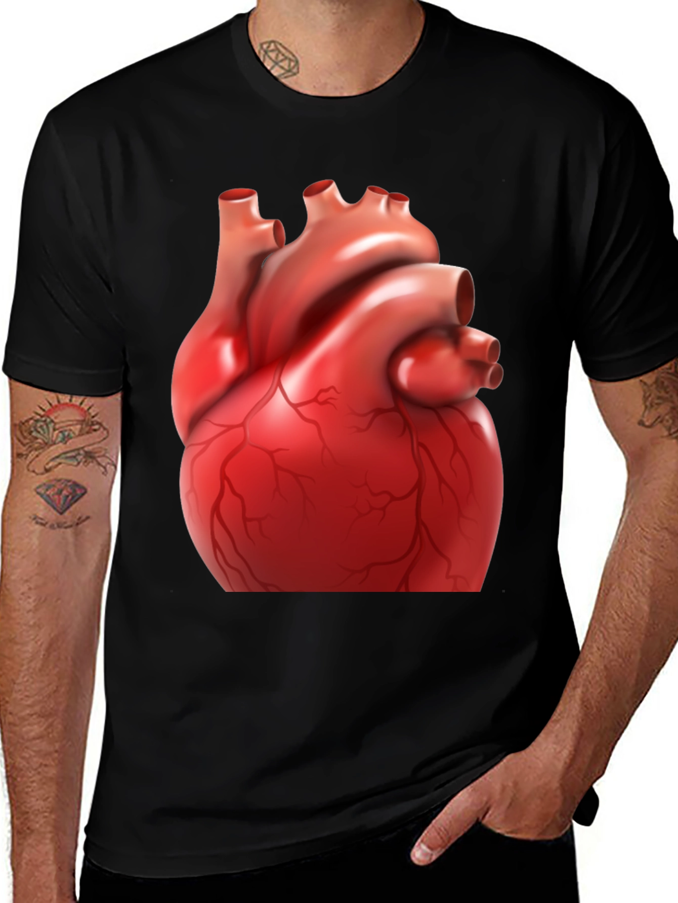 Anatomical Heart Graphic Tee - Black Cotton Blend Shirt