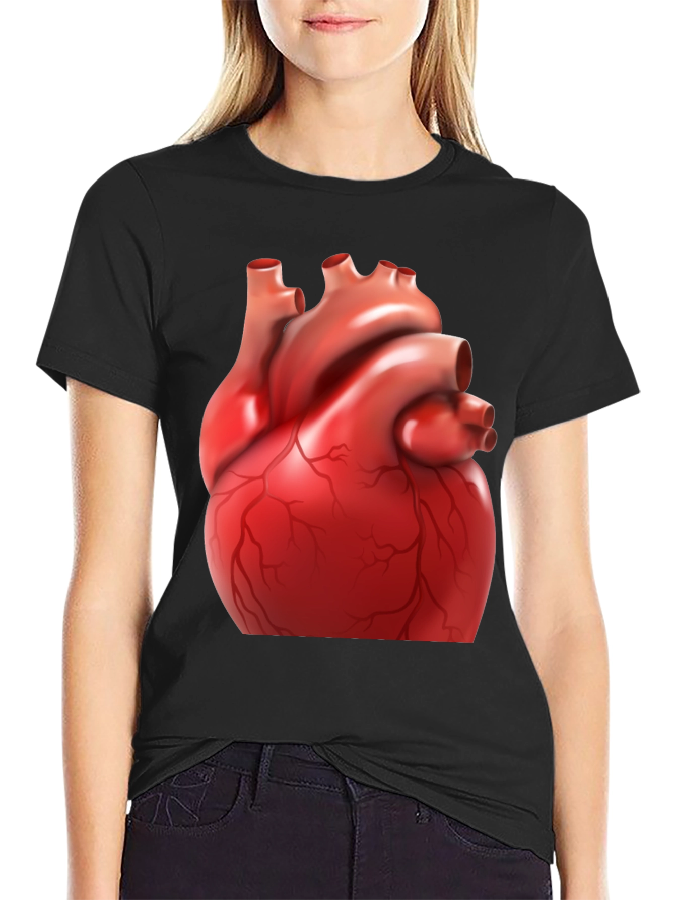 Anatomical Heart Graphic Tee - Black Cotton Blend Shirt