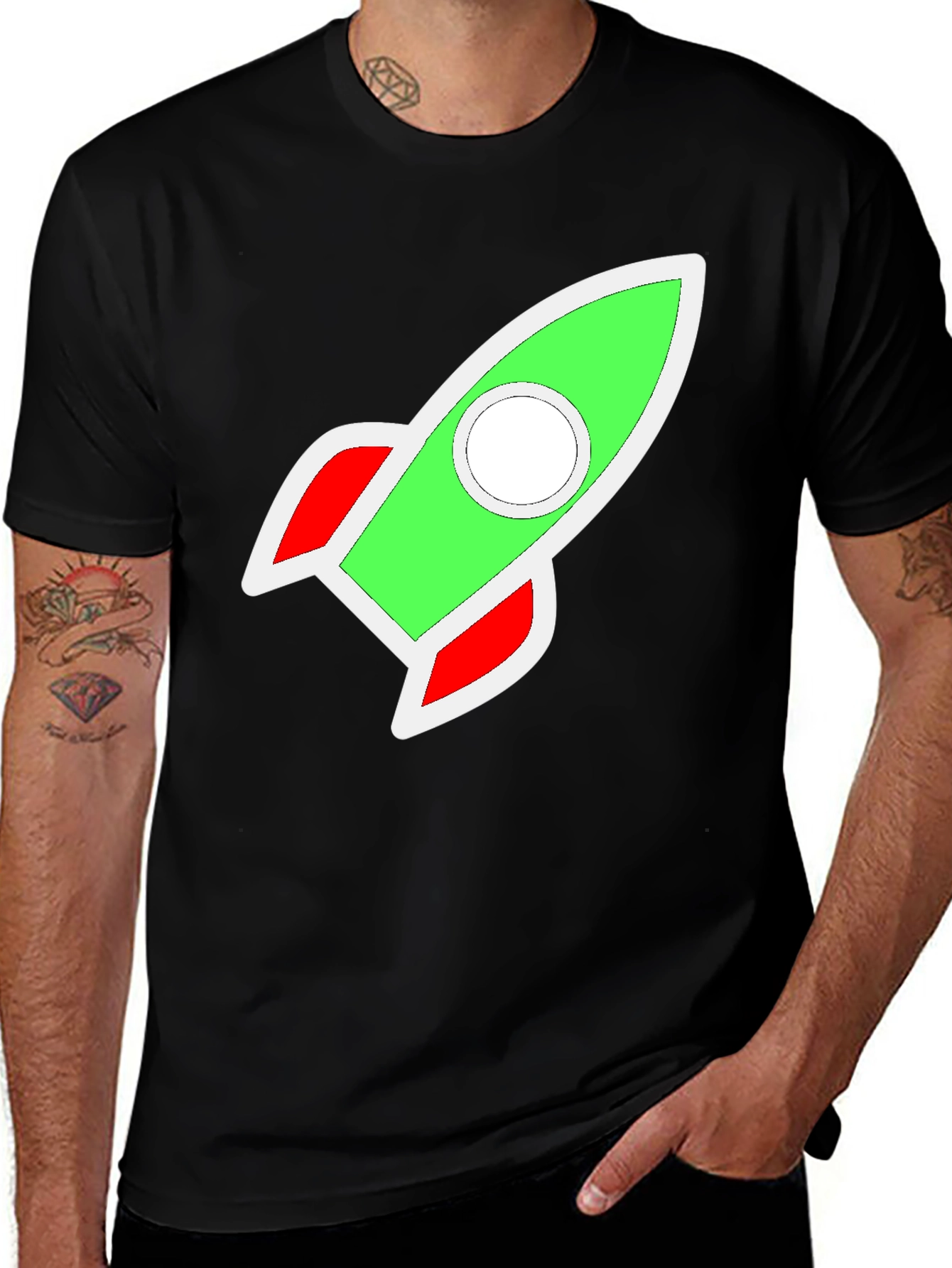 Rocket Graphic Black T-Shirt - Blast Off in Style!