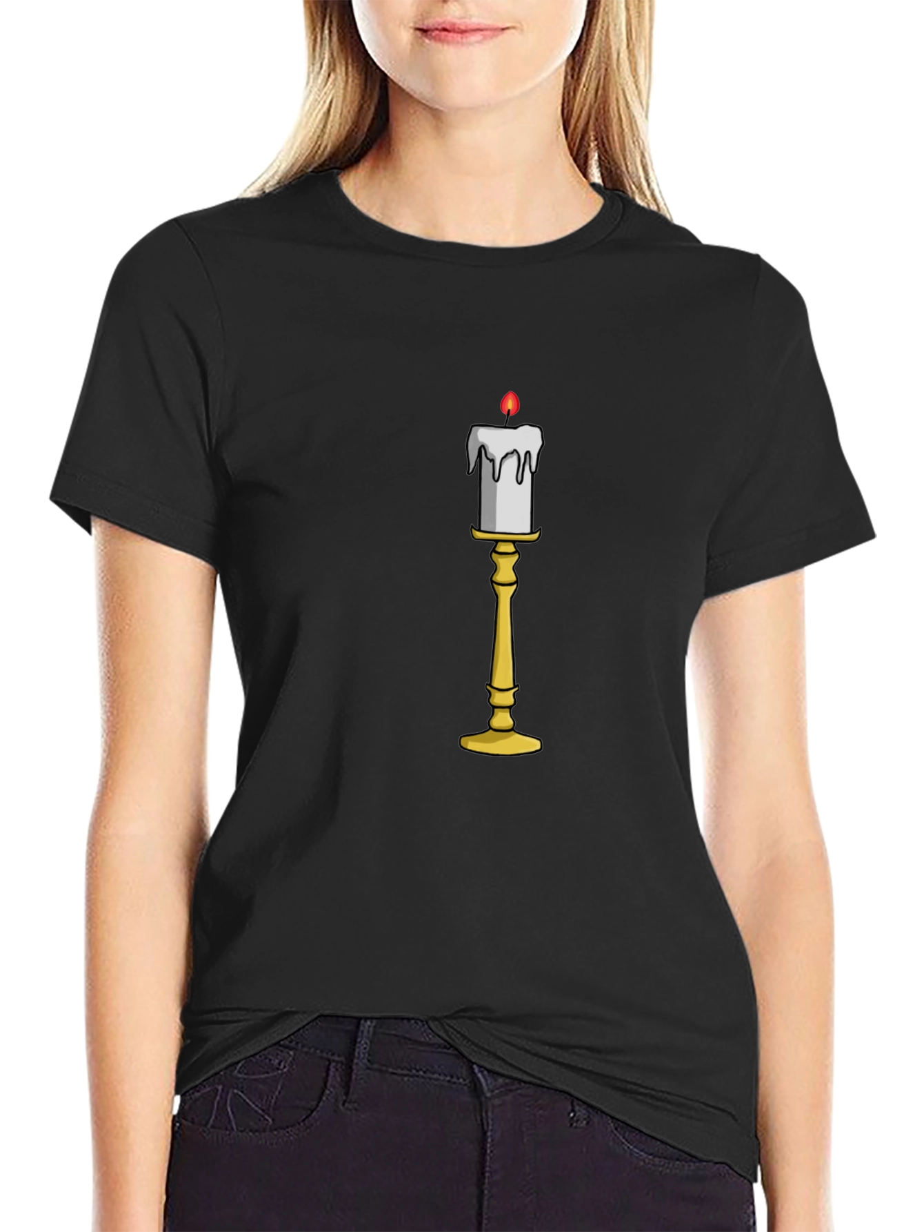 Candle Stand Graphic Tee - Soft Black Cotton Shirt