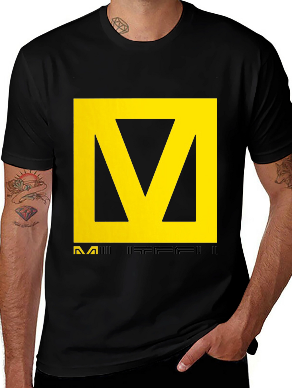 Black T-Shirt with Yellow Graphic