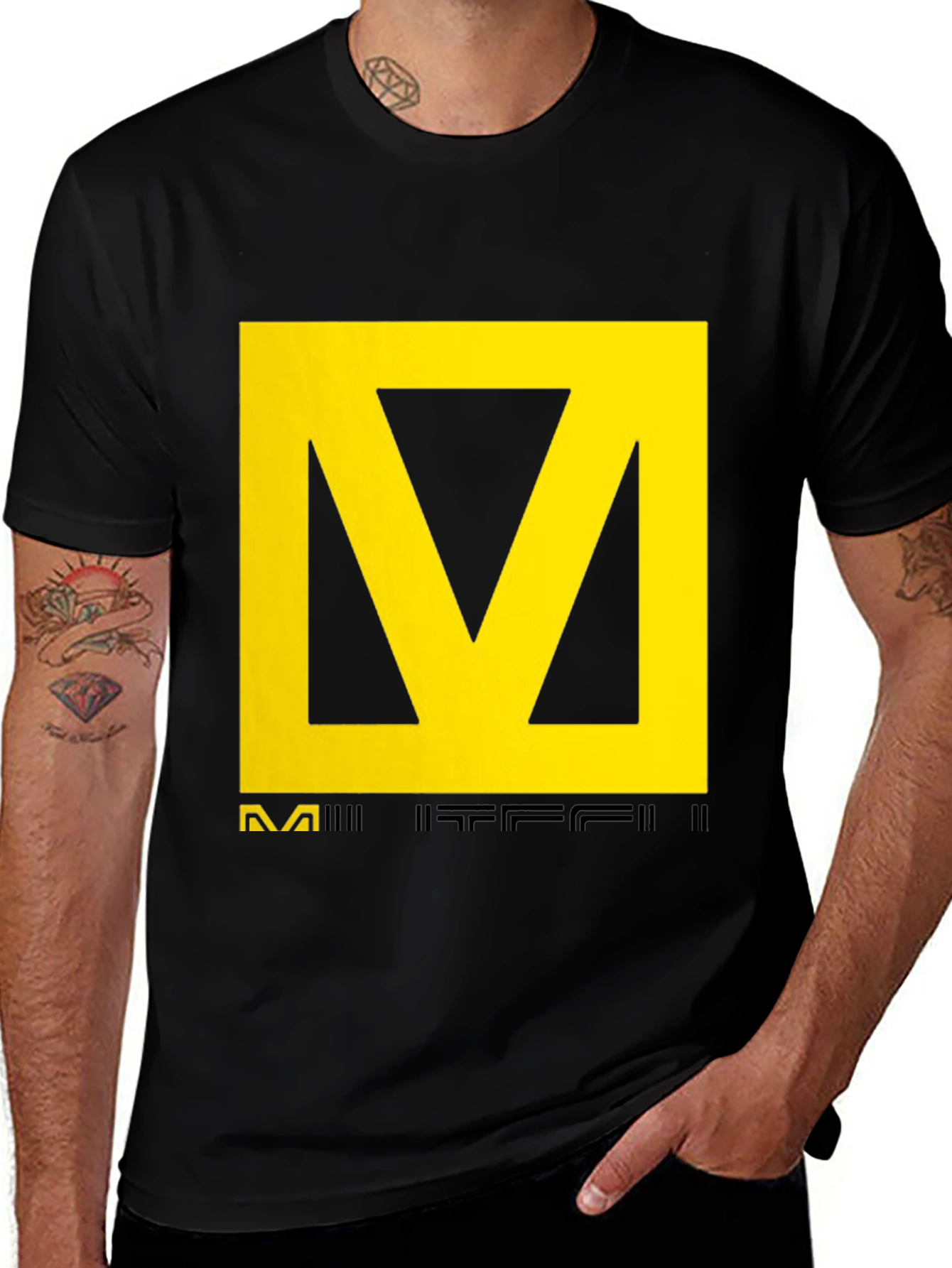 Black T-Shirt with Yellow Graphic