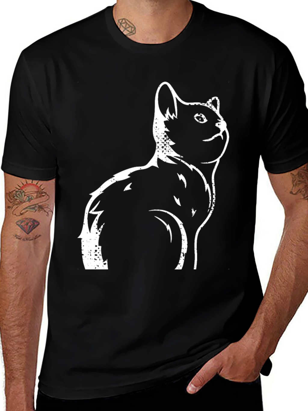 Cool Cat Graphic Tee - Black Cotton T-Shirt