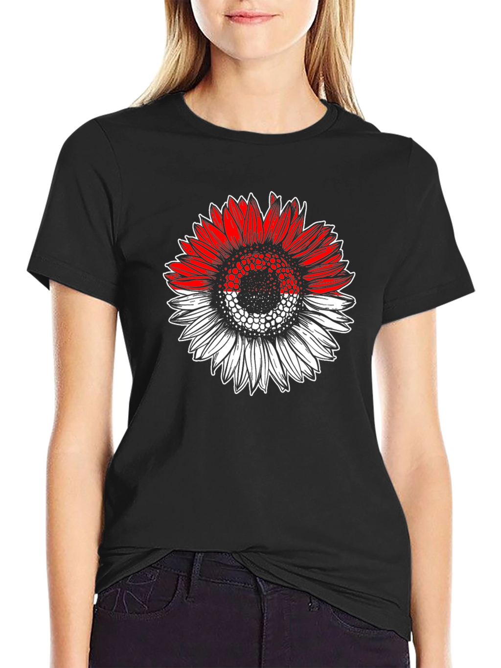 Indonesian Flag Sunflower Graphic T-Shirt