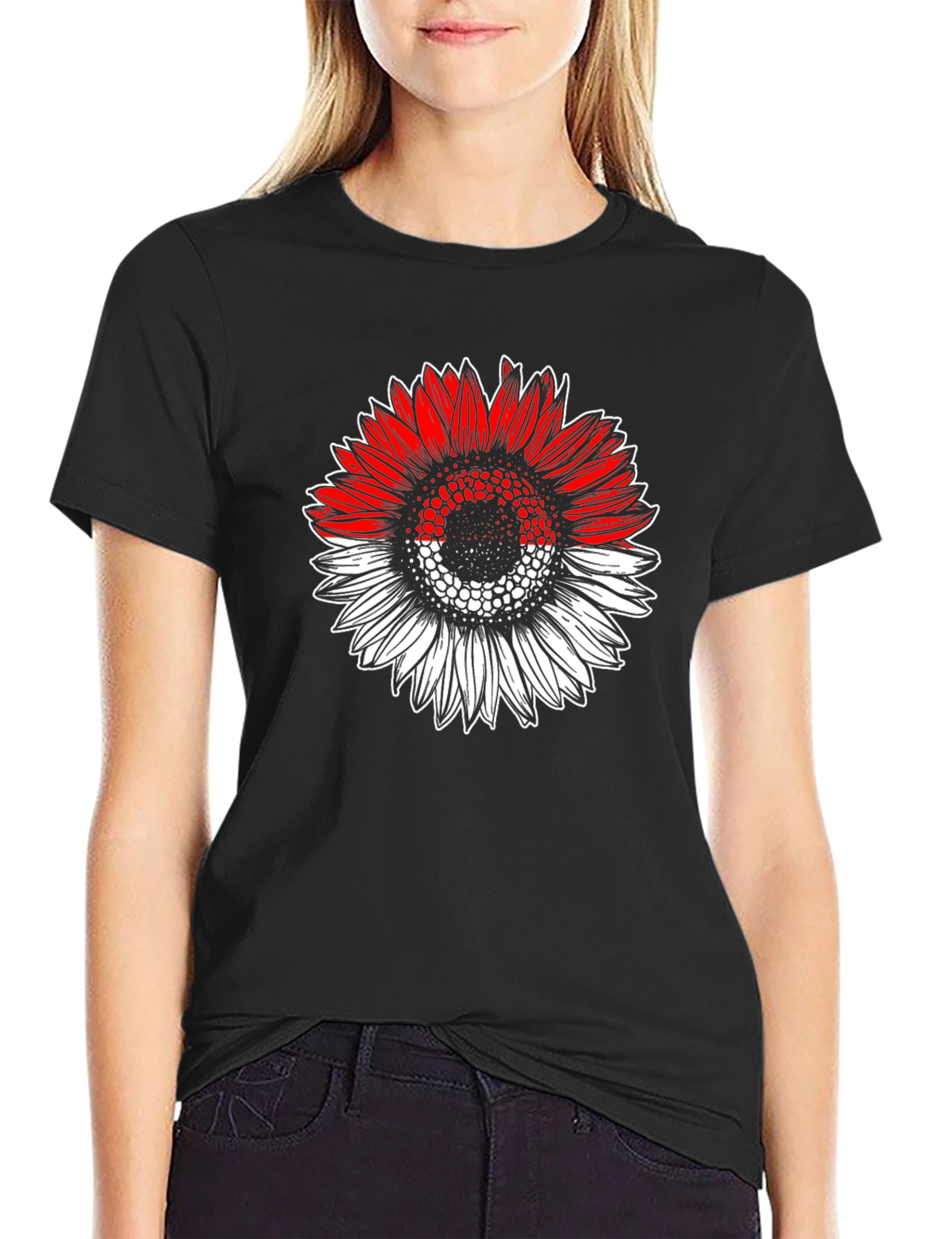 Indonesian Flag Sunflower Graphic T-Shirt