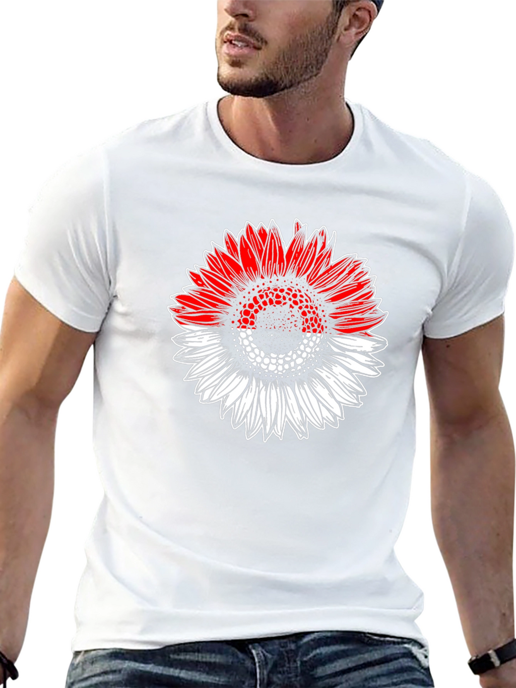 Indonesian Flag Sunflower Graphic T-Shirt