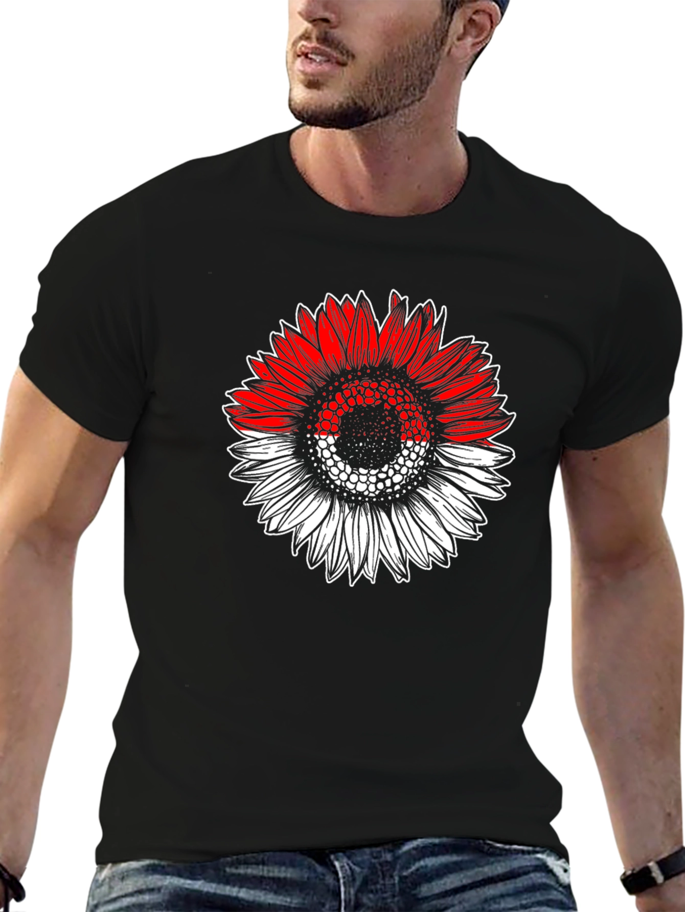 Indonesian Flag Sunflower Graphic T-Shirt