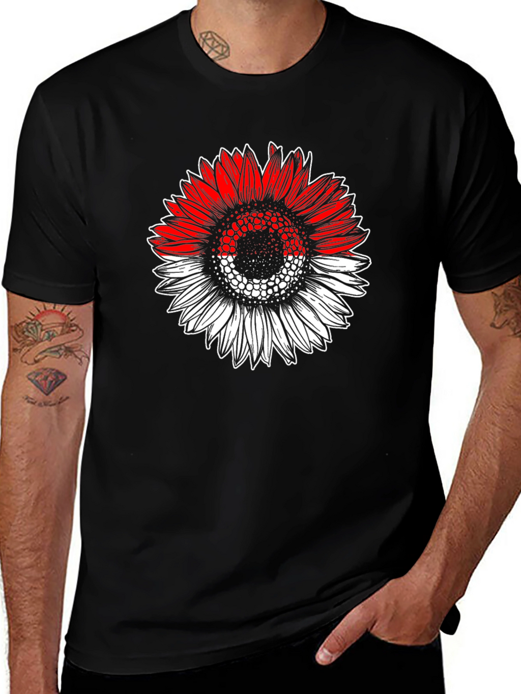 Indonesian Flag Sunflower Graphic T-Shirt