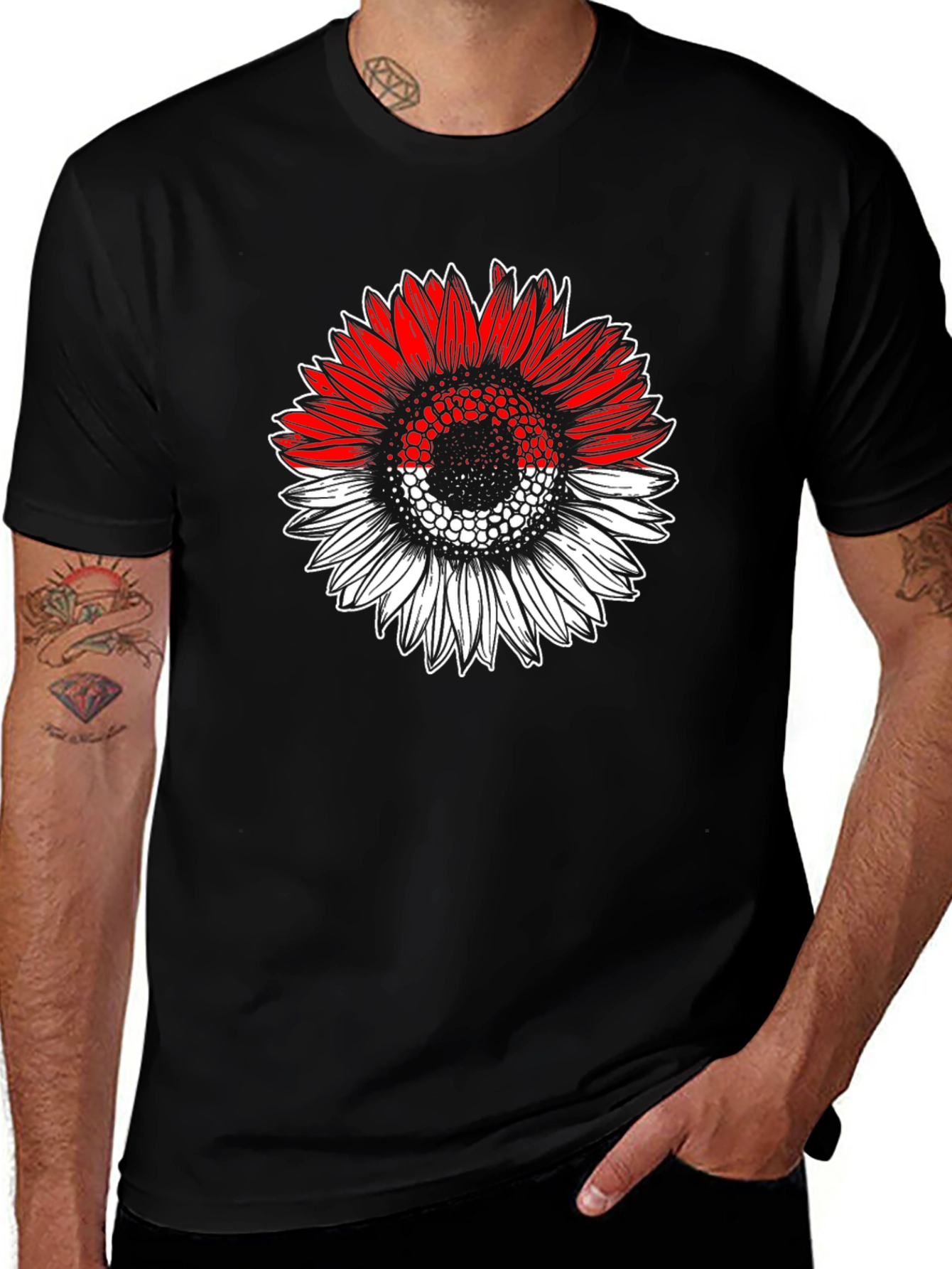 Indonesian Flag Sunflower Graphic T-Shirt