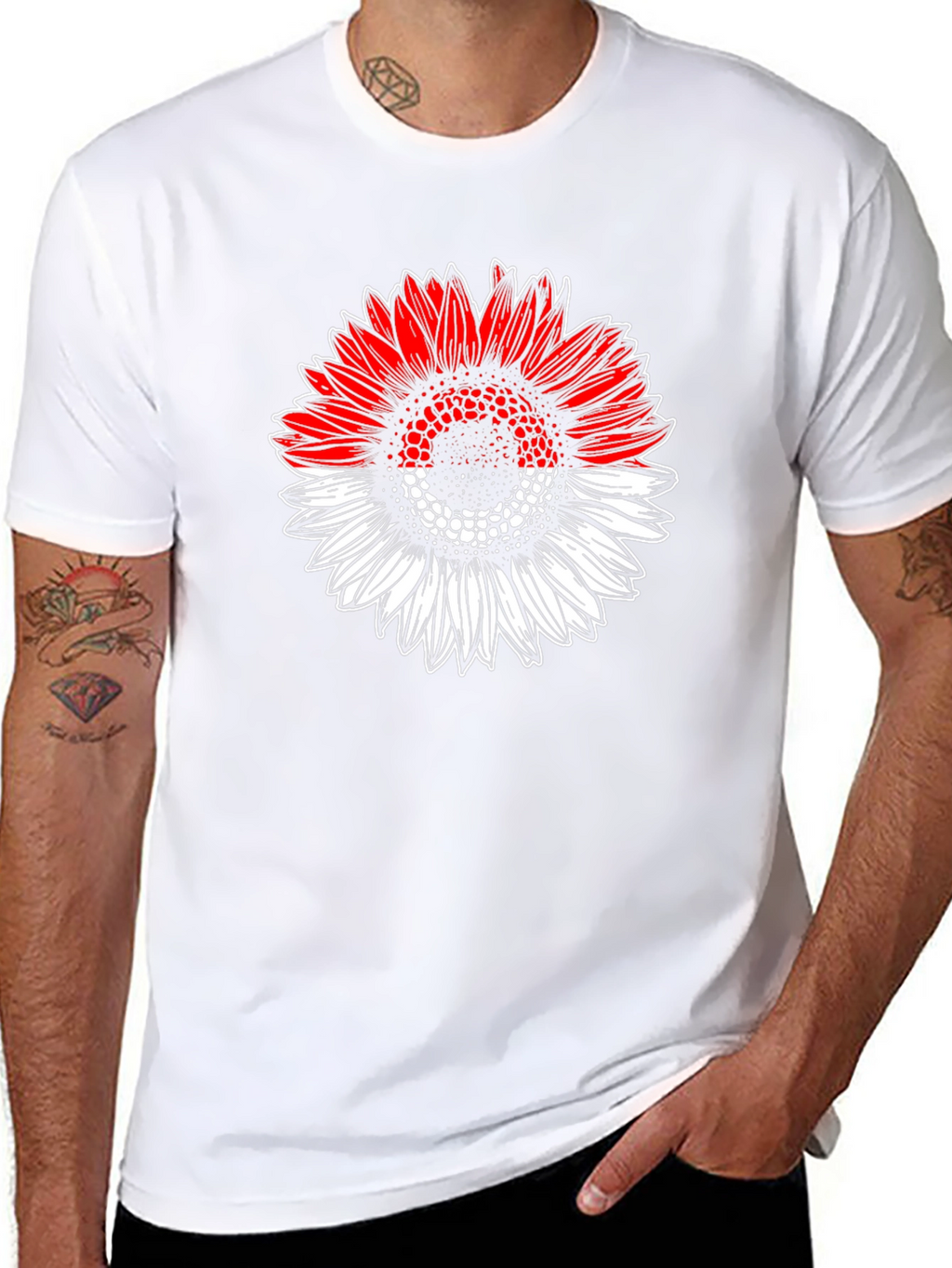 Indonesian Flag Sunflower Graphic T-Shirt