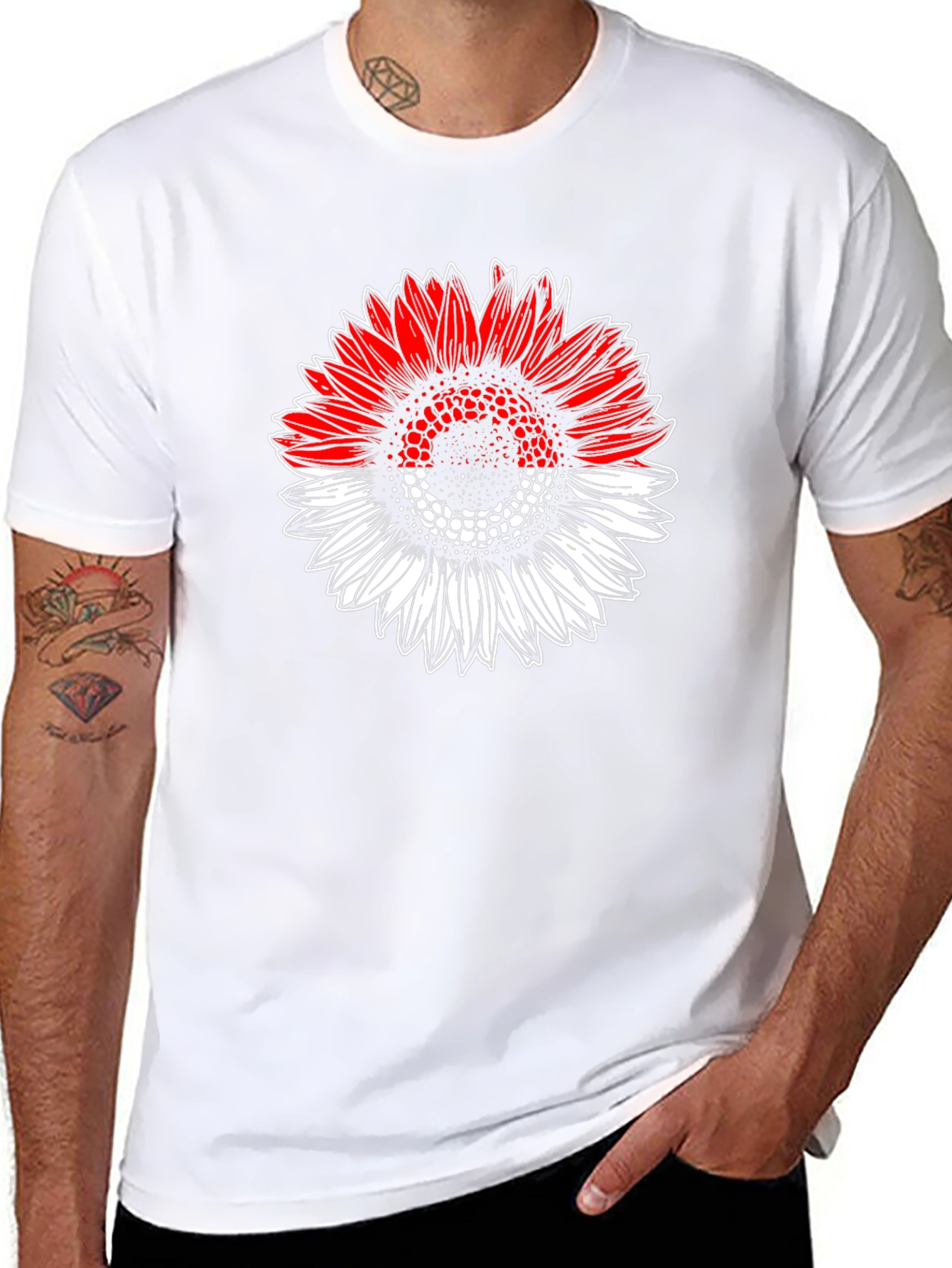 Indonesian Flag Sunflower Graphic T-Shirt