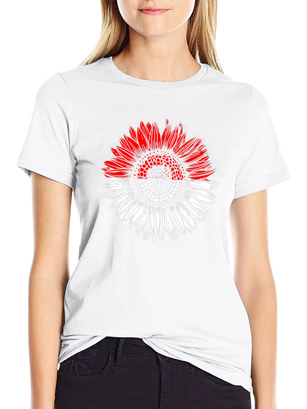 Indonesian Flag Sunflower Graphic T-Shirt