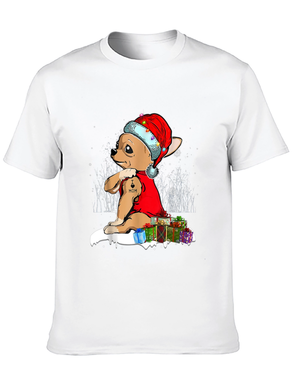 Festive Chihuahua Christmas T-Shirt - I Heart Mom