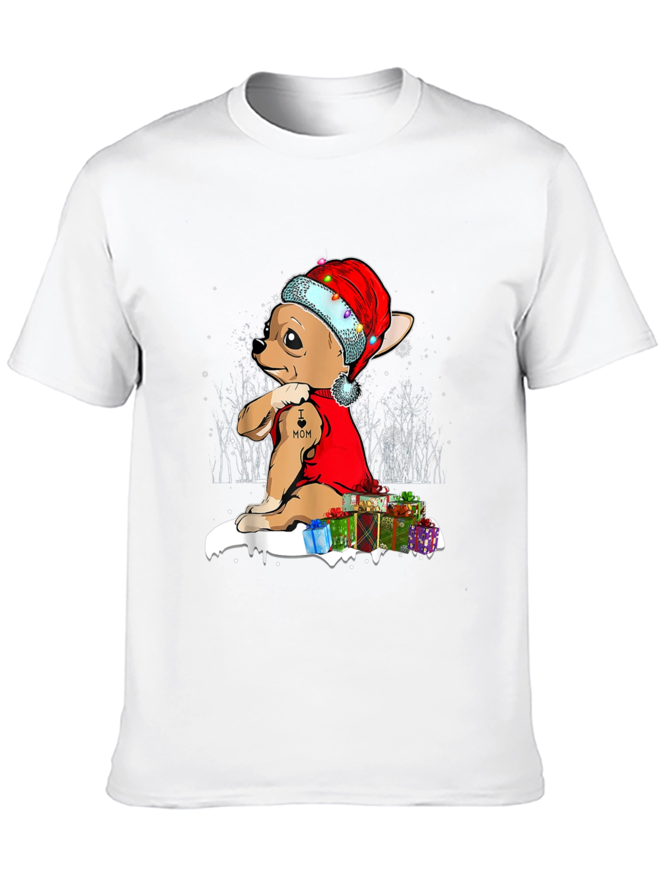 Festive Chihuahua Christmas T-Shirt - I Heart Mom