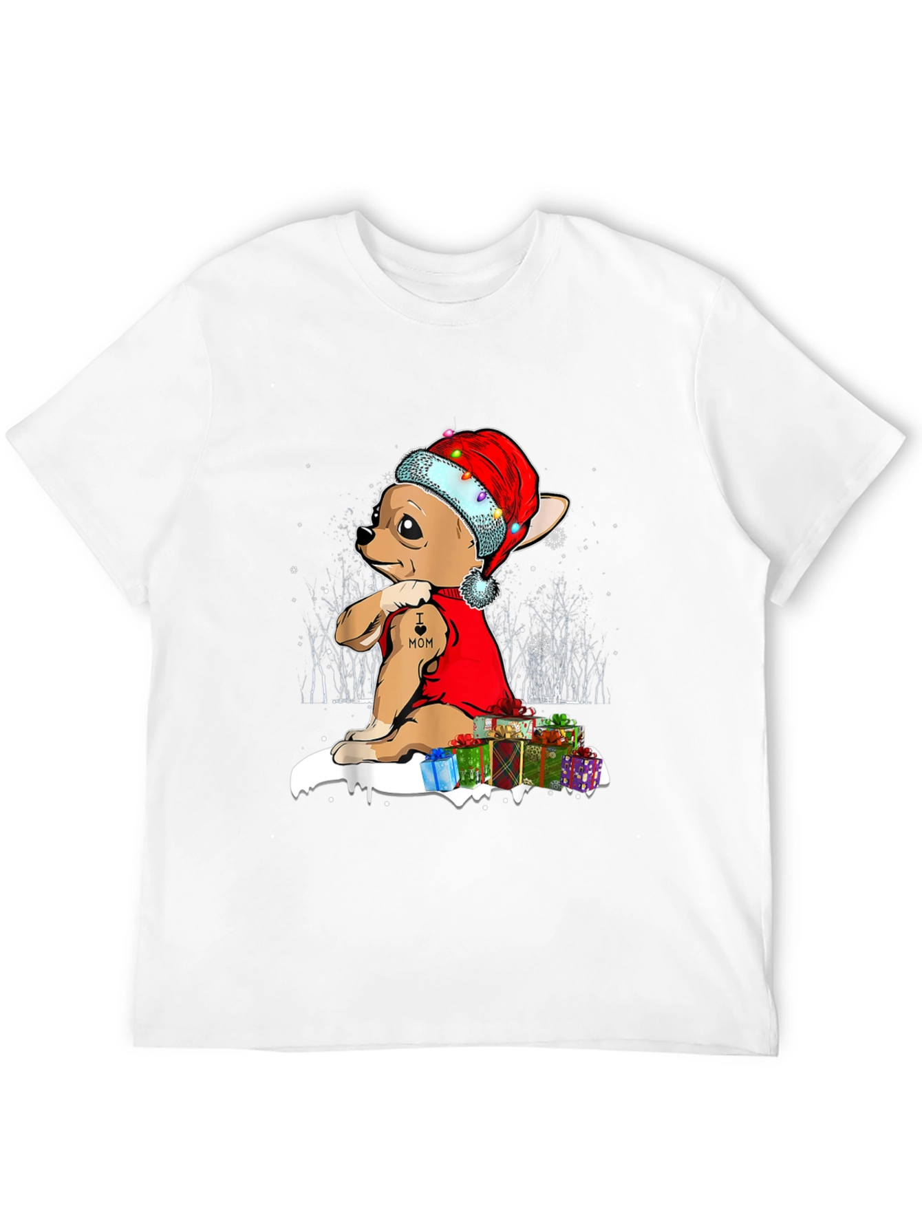 Festive Chihuahua Christmas T-Shirt - I Heart Mom
