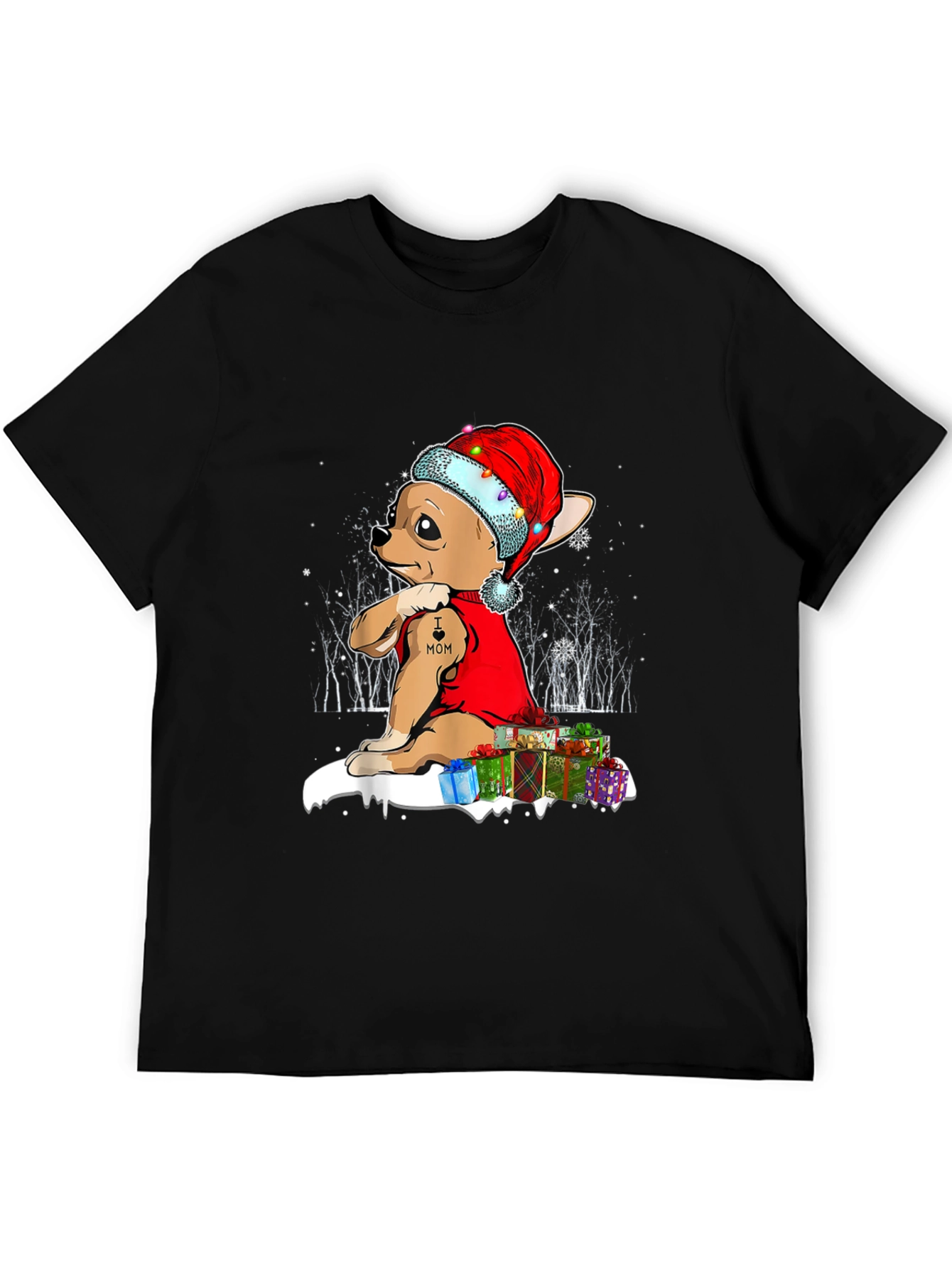 Festive Chihuahua Christmas T-Shirt - I Heart Mom