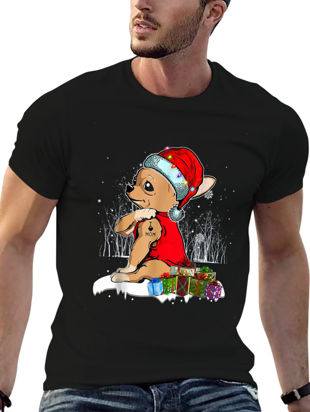 Festive Chihuahua Christmas T-Shirt - I Heart Mom