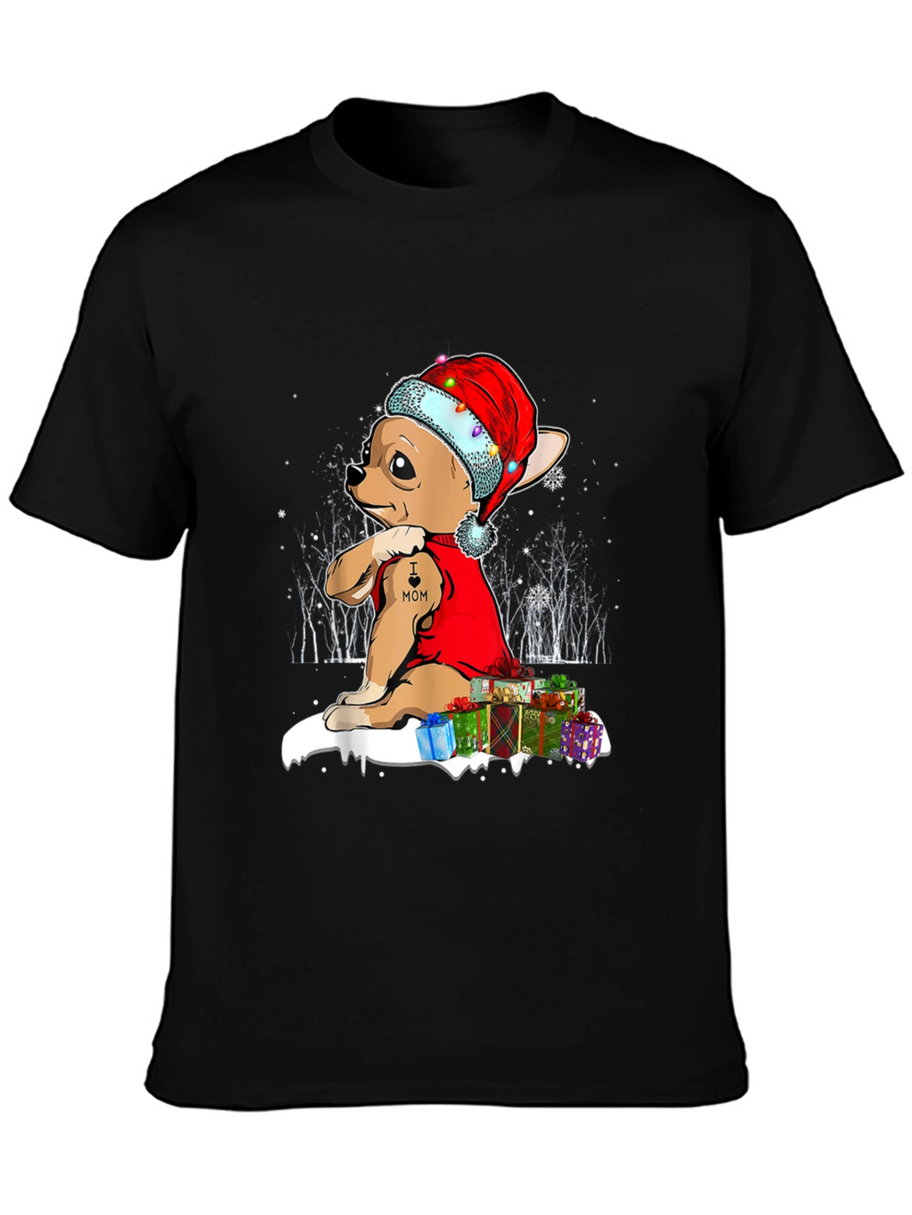 Festive Chihuahua Christmas T-Shirt - I Heart Mom