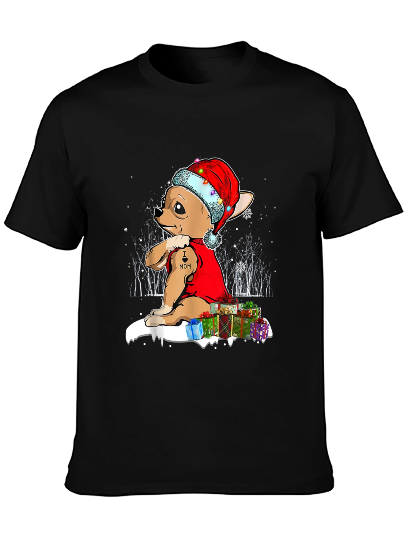 Festive Chihuahua Christmas T-Shirt - I Heart Mom