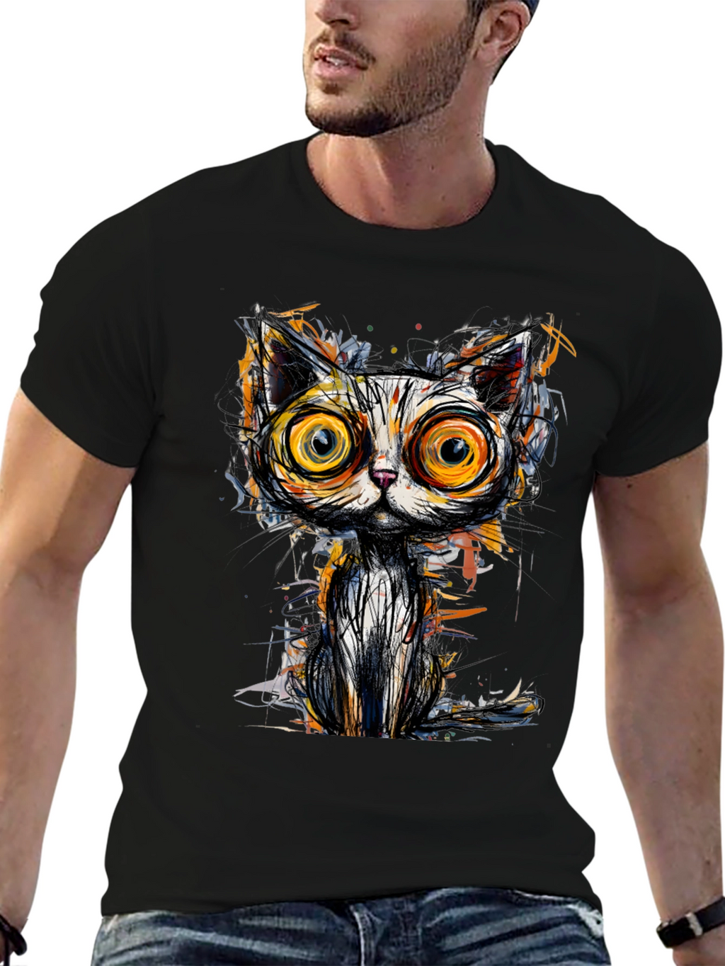 Abstract Cat Graphic Tee - Unique Art T-Shirt