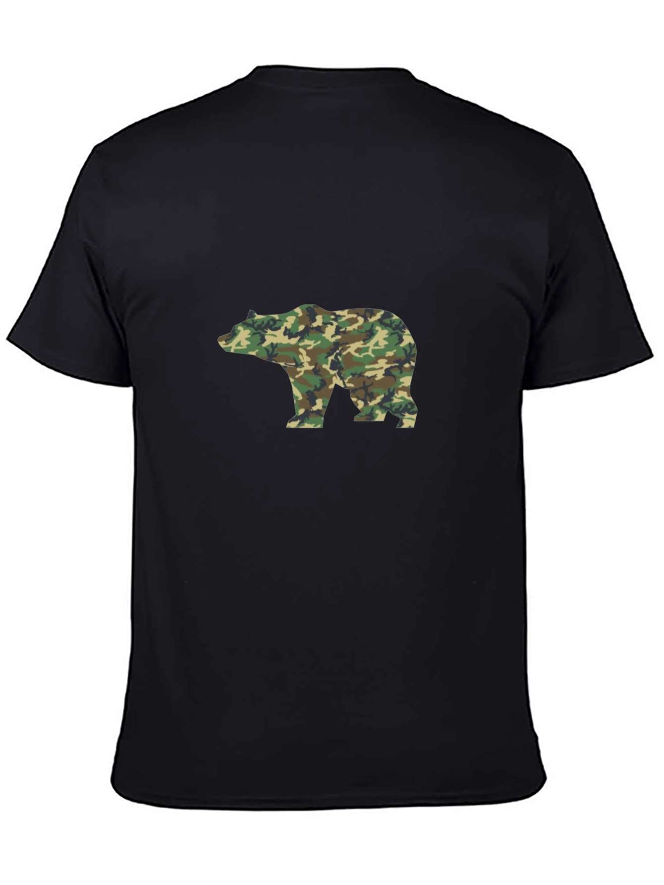 Camo Bear Graphic Tee - Black Cotton Blend Casual Shirt