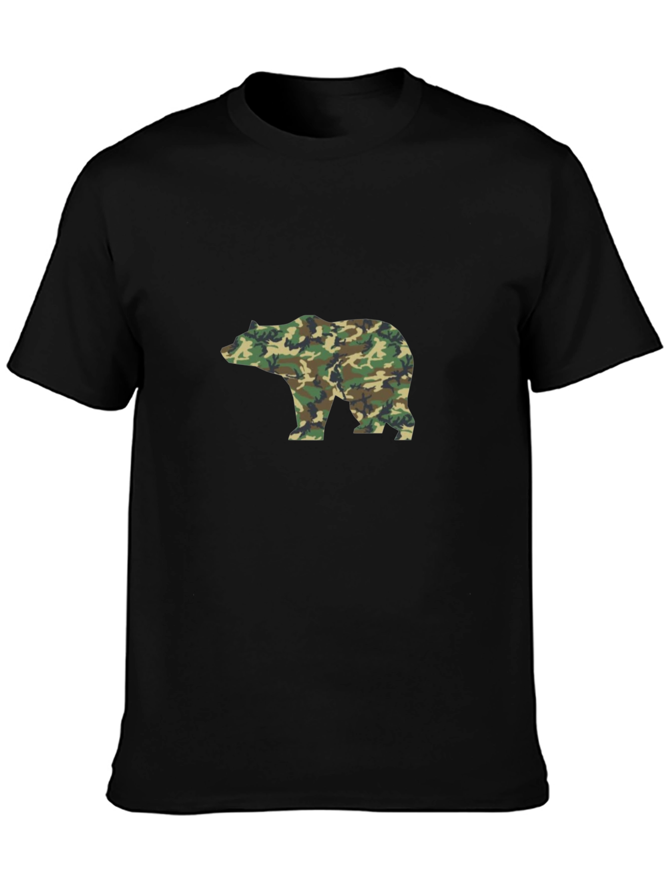 Camo Bear Graphic Tee - Black Cotton Blend Casual Shirt