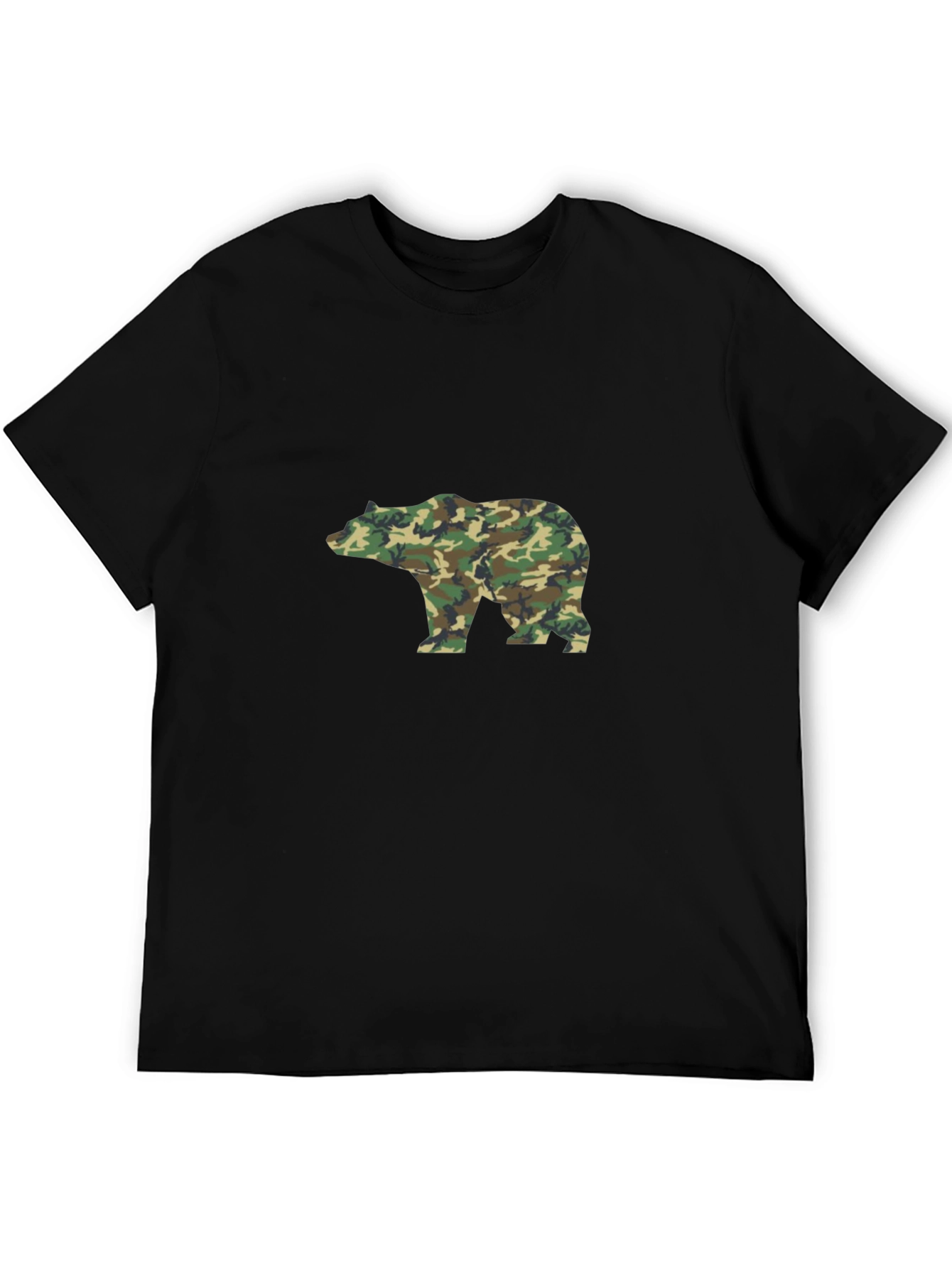 Camo Bear Graphic Tee - Black Cotton Blend Casual Shirt