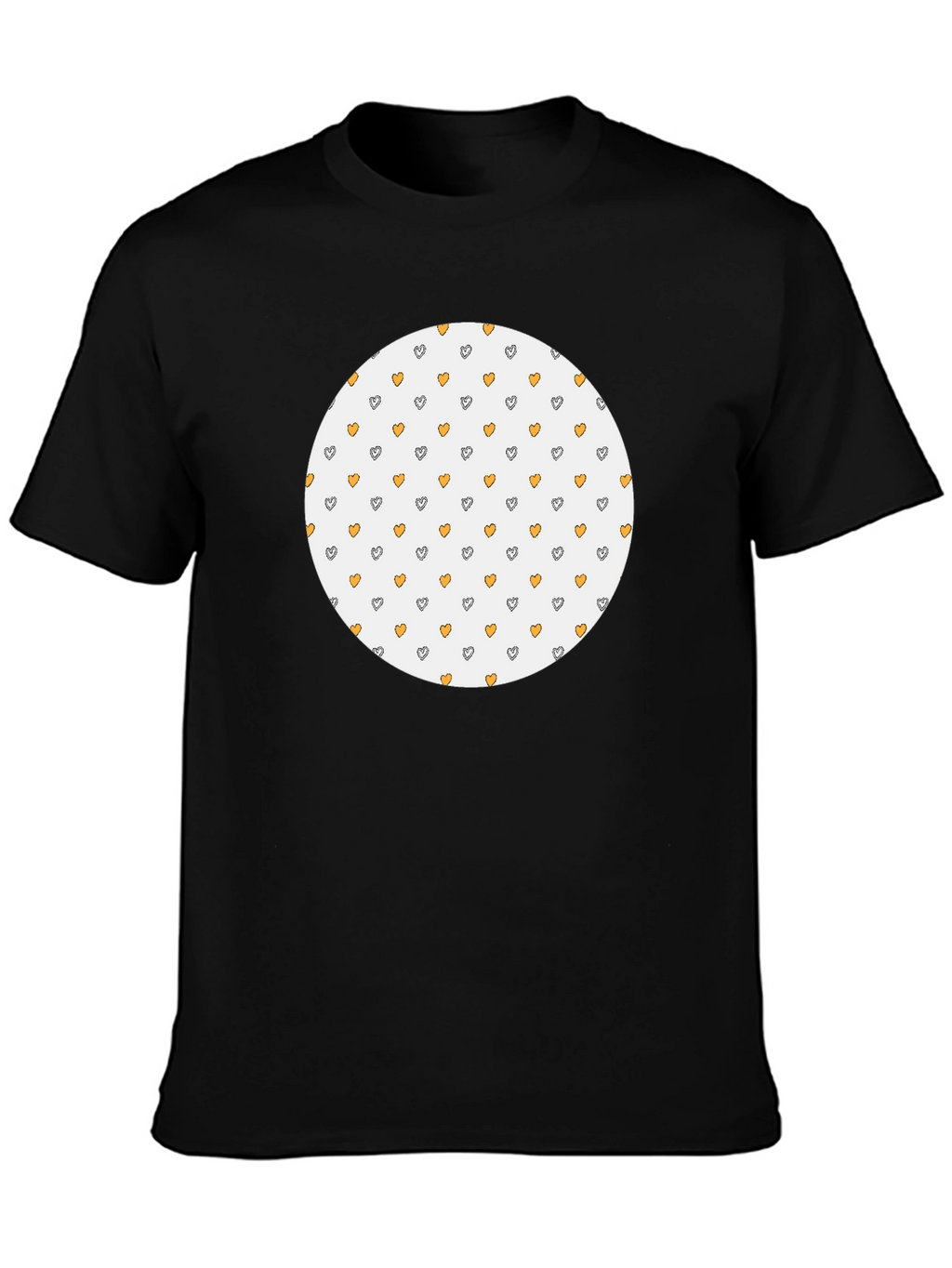 Black T-Shirt with Heart Pattern Circle