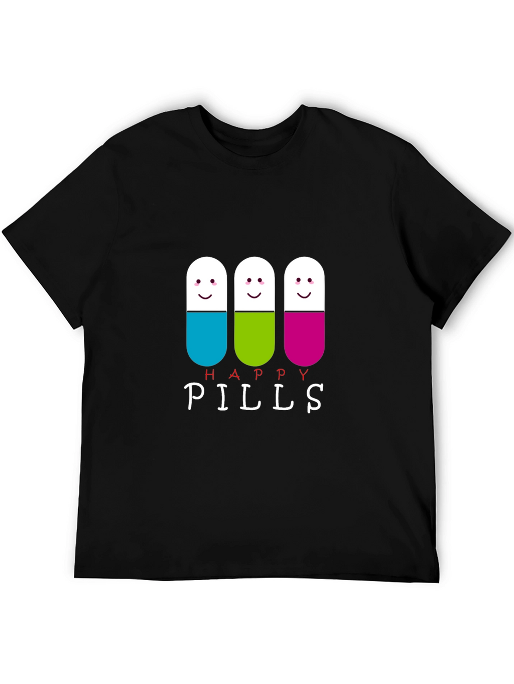 Happy Pills Graphic Tee - Black Cotton T-Shirt