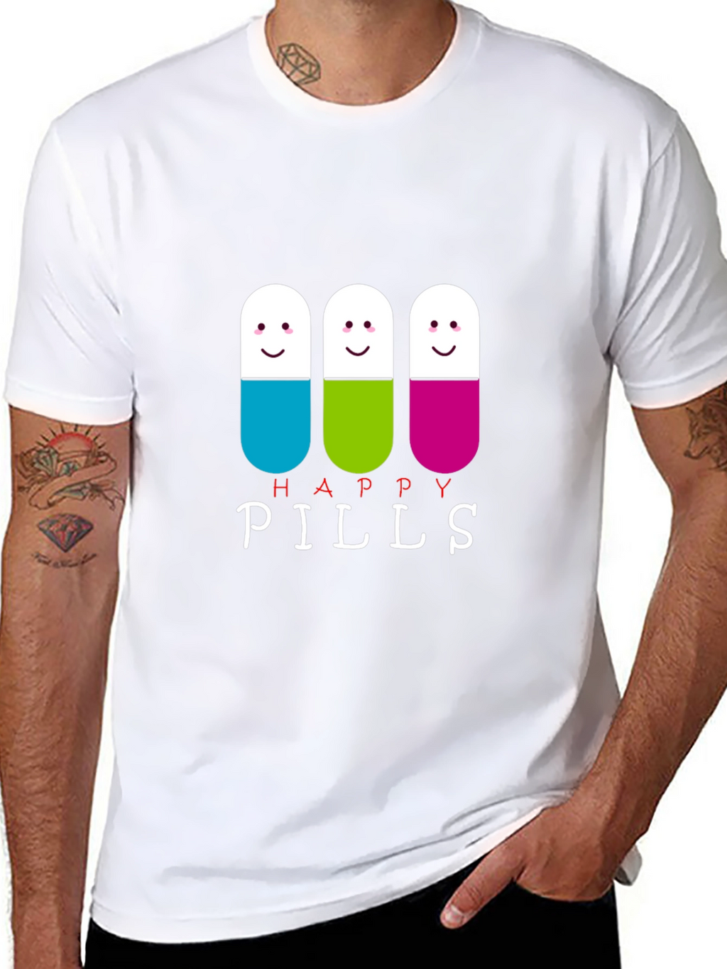 Happy Pills Graphic Tee - Black Cotton T-Shirt