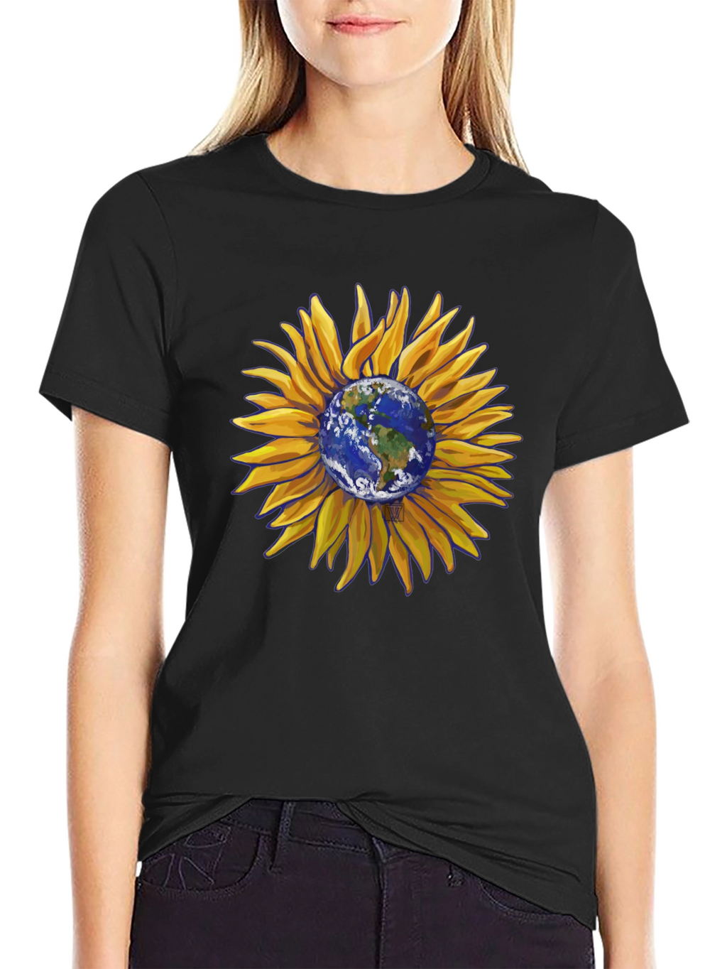 Sunflower Earth Graphic T-Shirt - Black Cotton Blend