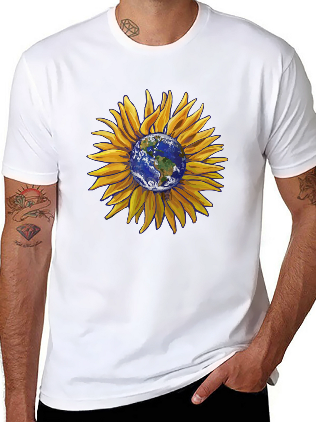 Sunflower Earth Graphic T-Shirt - Black Cotton Blend