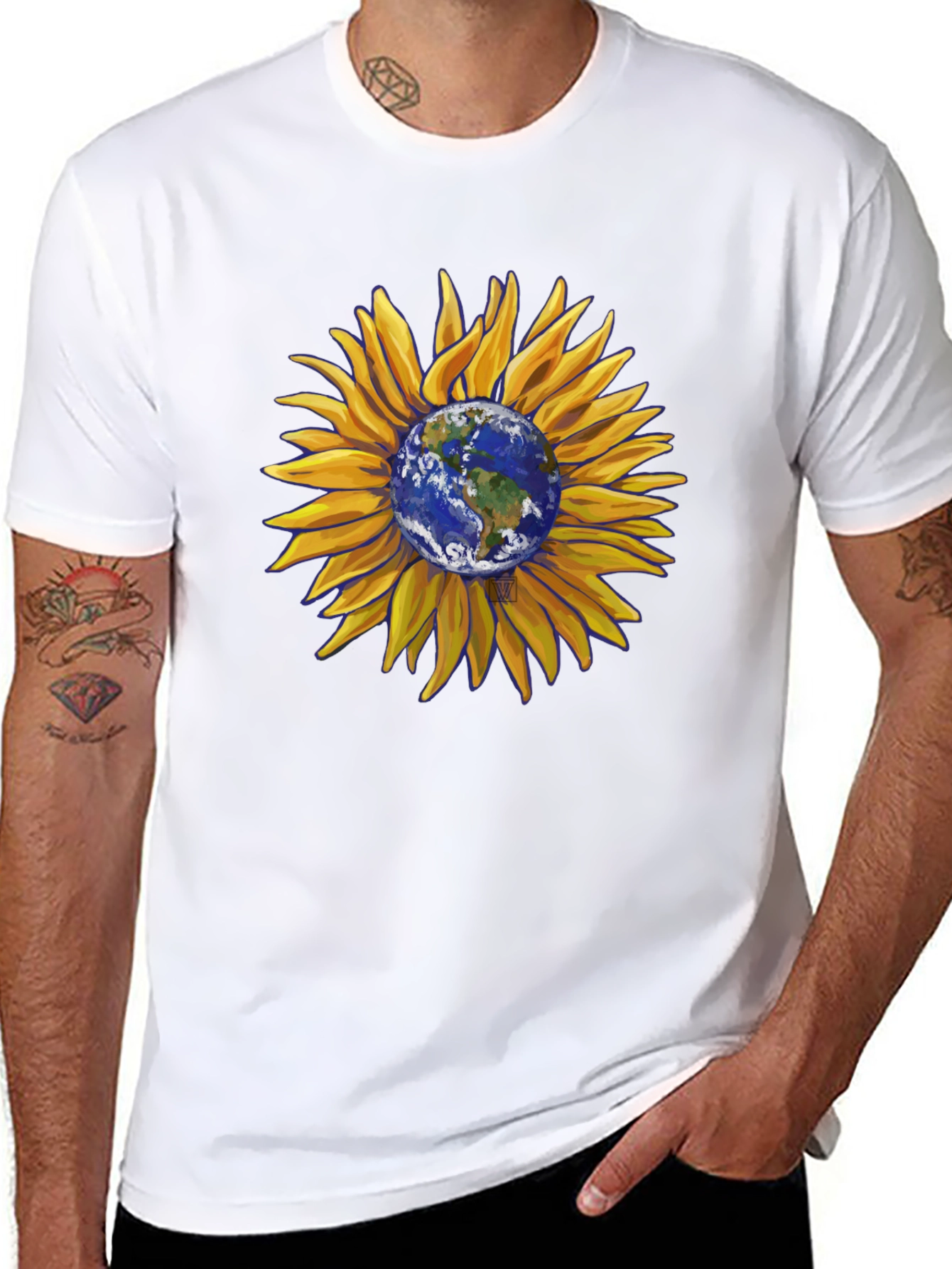 Sunflower Earth Graphic T-Shirt - Black Cotton Blend