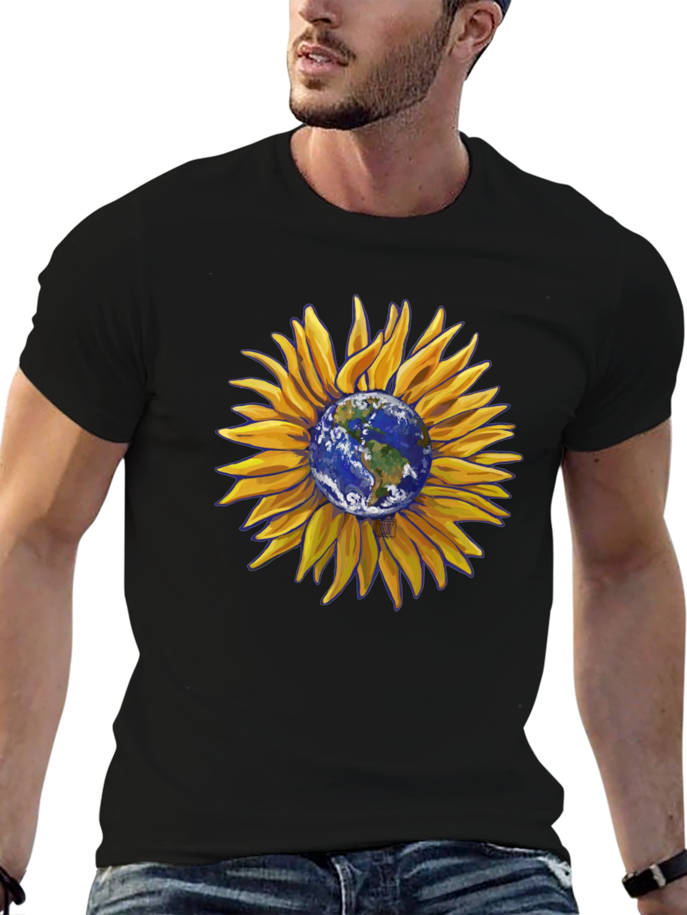 Sunflower Earth Graphic T-Shirt - Black Cotton Blend