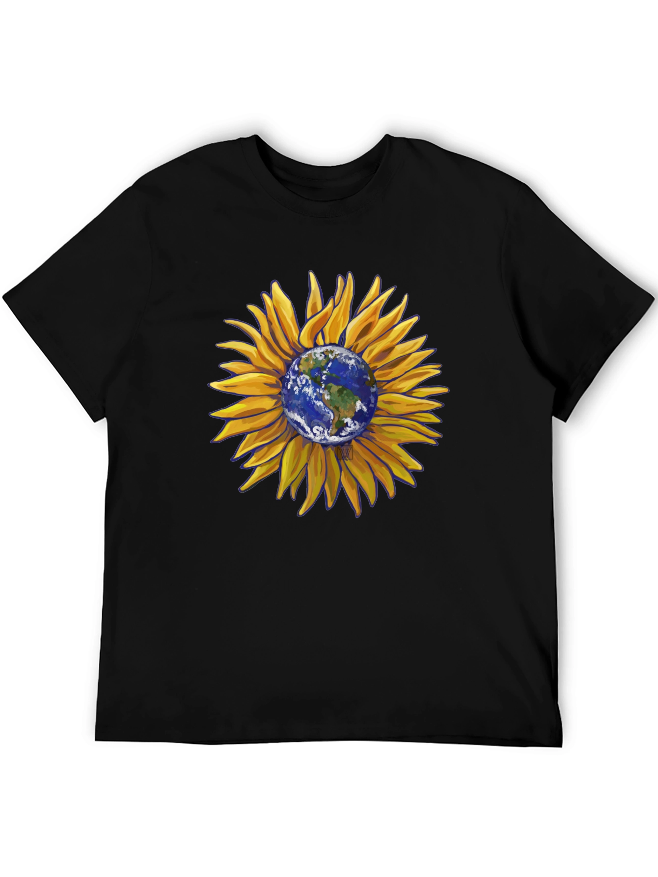 Sunflower Earth Graphic T-Shirt - Black Cotton Blend