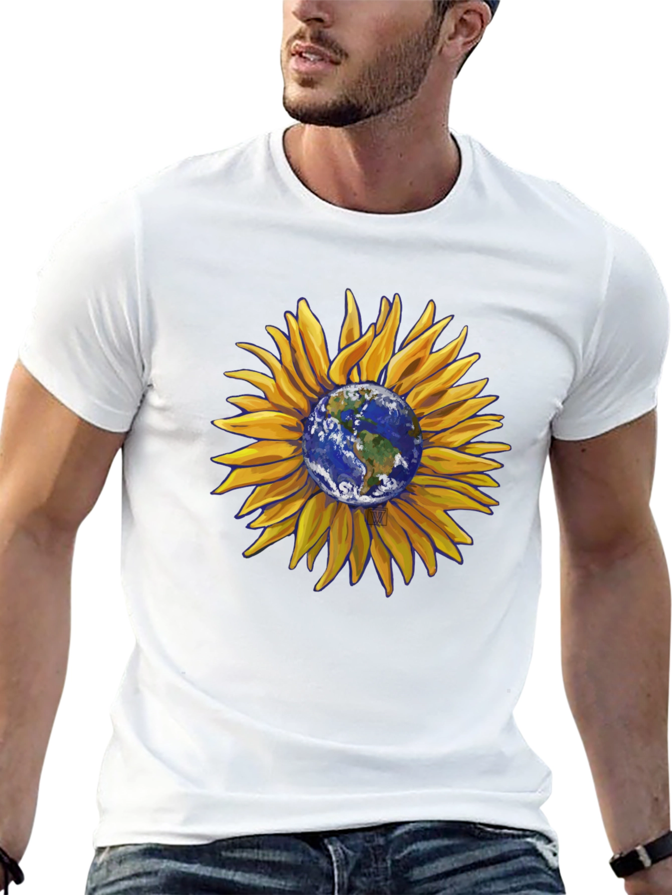 Sunflower Earth Graphic T-Shirt - Black Cotton Blend