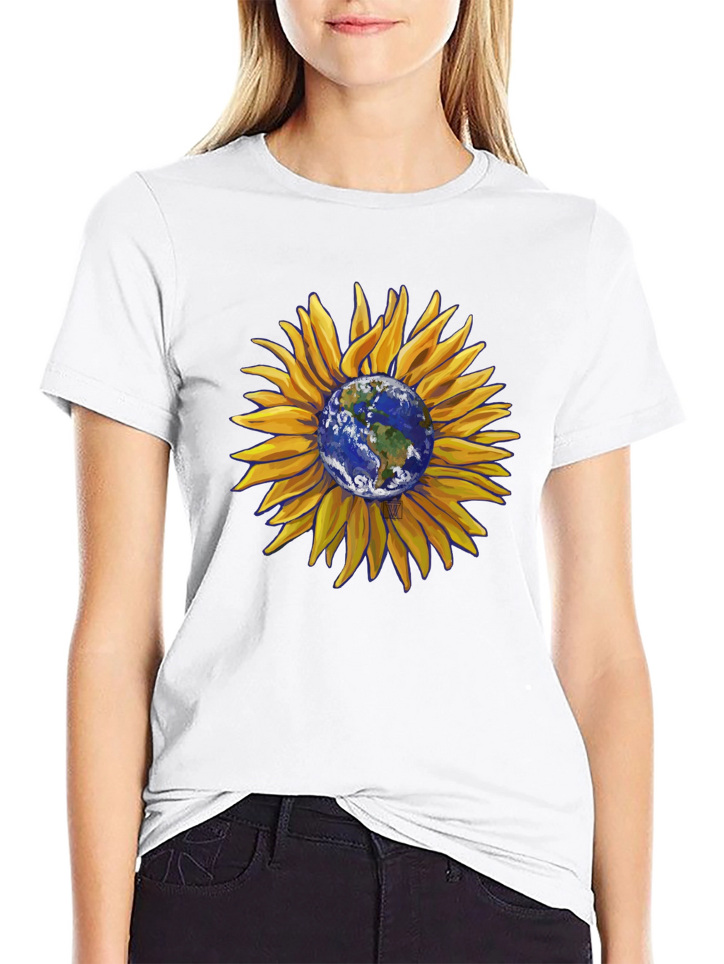 Sunflower Earth Graphic T-Shirt - Black Cotton Blend