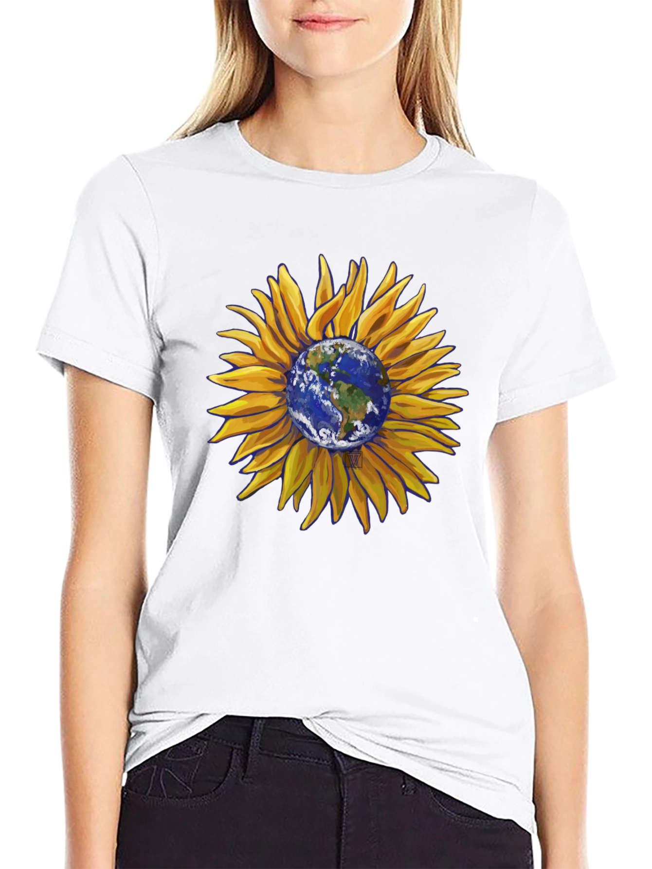 Sunflower Earth Graphic T-Shirt - Black Cotton Blend